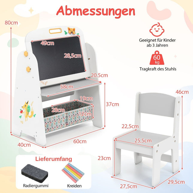 Chevalet pour enfants avec chaise - Magnétique, tableau noir et rangement