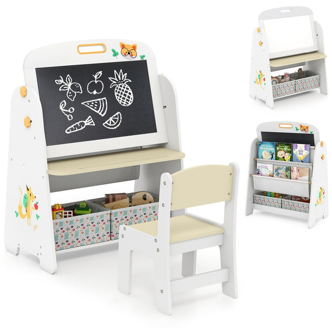 Chevalet pour enfants avec chaise, tableau blanc magnétique et tableau noir