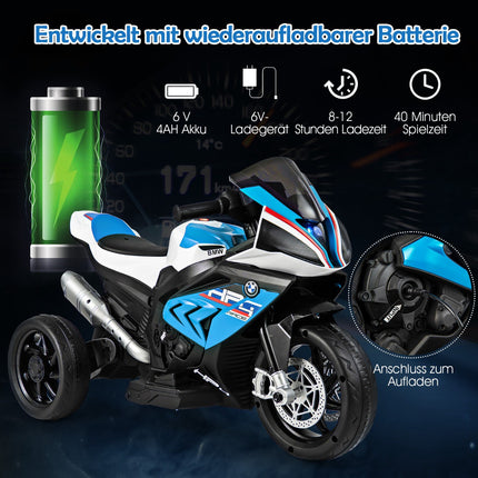 Moto électrique à 3 roues pour enfants avec musique, bleue