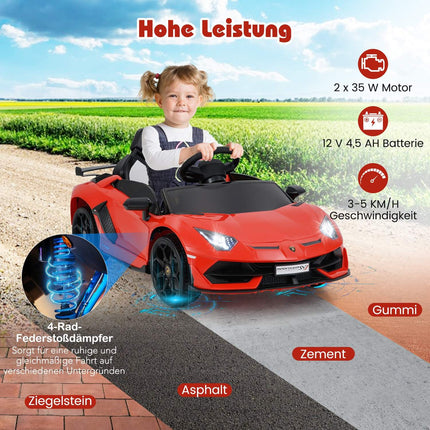 Kinder-Elektroauto mit Fernbedienung, LED-Lichtern – Roter Lamborghini
