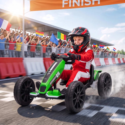 Kids Electric Go-Kart 12V with 2 Motors and Soft Start, Green, LED Headlights
