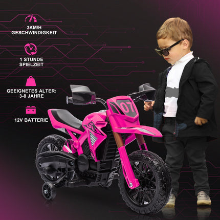 Elektrisches Kindermotorrad, 12V, Pink, mit Stützrädern