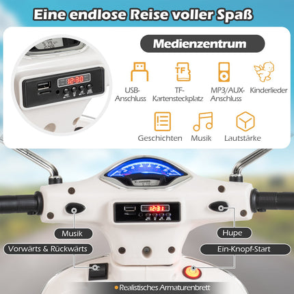 Kinder-Elektromotorrad mit LED-Lichtern, Hupe – Weiß