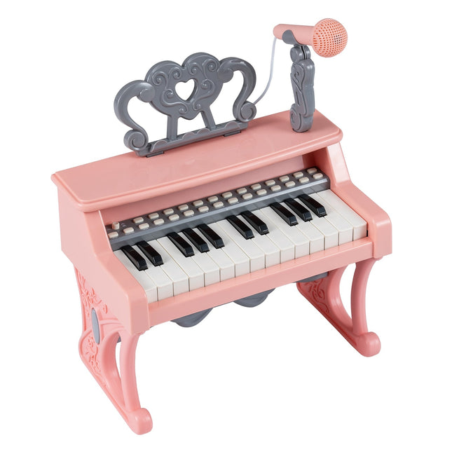 Clavier de piano électrique pour enfants, 25 touches, micro et support, rose
