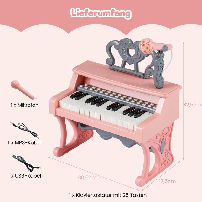 Clavier de piano électrique pour enfants, 25 touches, micro et support, rose