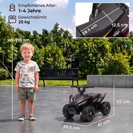 Kids Electric Quad 6V with Lithium Battery, Button Control, Black, 18-48 Months