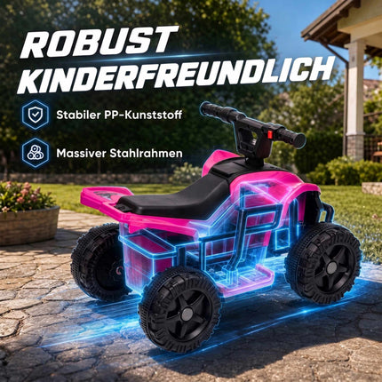 Kids Electric Quad 6V with Lithium Battery, Button Control, Pink, 18-48 Months