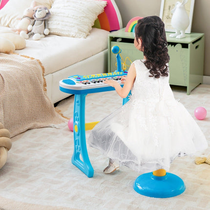 Clavier électronique pour enfants avec tabouret et micro, 31 touches, bleu