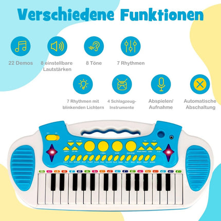Clavier électronique pour enfants avec tabouret et micro, 31 touches, bleu
