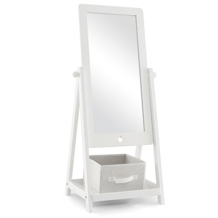 Kids Full-Length Standing Mirror – 360 Rotating, Storage Shelf