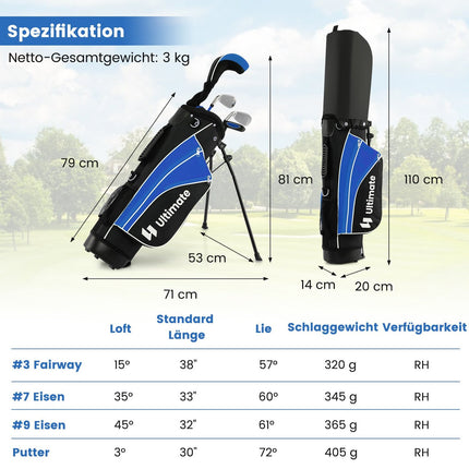 Kinder Golfschläger-Set, Rechtshand, Alter 11-13, Blau