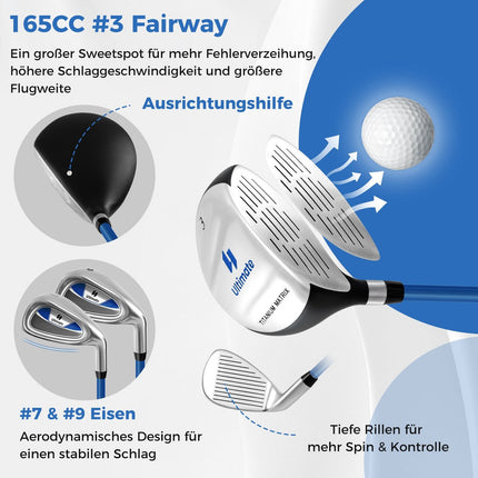 Kinder Golfschläger-Set, Rechtshand, Alter 11-13, Blau