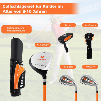 Ensemble de clubs de golf pour enfants, droitier, 8-10 ans, orange