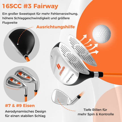 Ensemble de clubs de golf pour enfants, droitier, 8-10 ans, orange