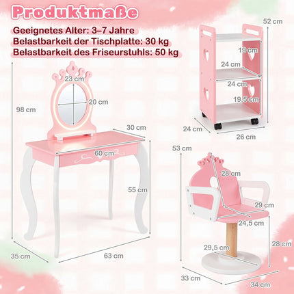 Kinderfriseursalon-Spielset mit LED-Spiegel und Drehstuhl