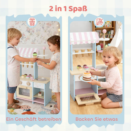 Kinder-Eiswagen mit 17 Zubehörteilen – MDF, Hellblau