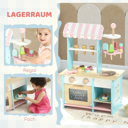 Kinder-Eiswagen mit 17 Zubehörteilen – MDF, Hellblau