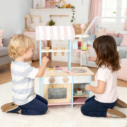 Kinder-Eiswagen mit 17 Zubehörteilen – MDF, Hellblau