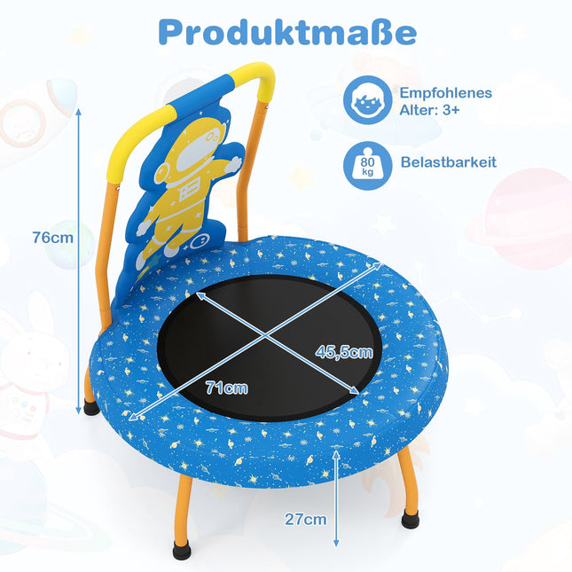 Trampoline d'intérieur pour enfants avec poignée, 71 cm, thème astronaute
