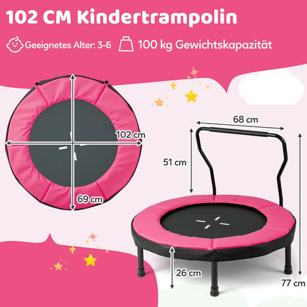 Kinder-Trampolin für drinnen mit abnehmbarem Griff, 102 cm, Pink