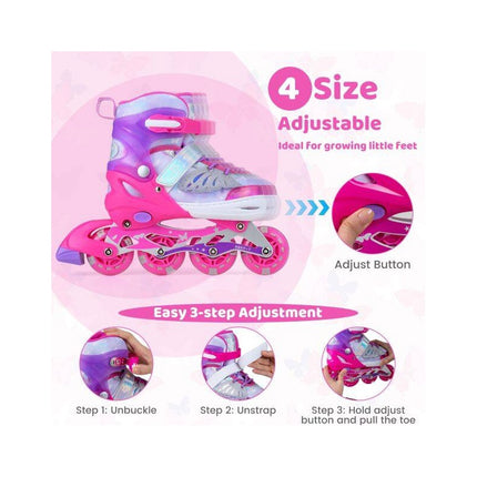 Kids Inline Skates Adjustable 4 Sizes with Light-Up Wheels, Pink, Size M 34-37