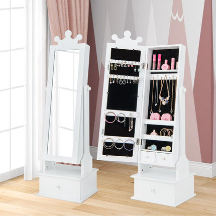 Armoire à bijoux pour enfants avec miroir pleine longueur et tiroirs, rose et blanc