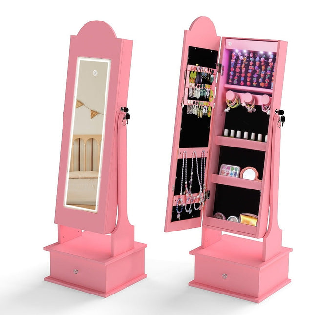 Armoire à bijoux pour enfants avec miroir et lumières LED, rose