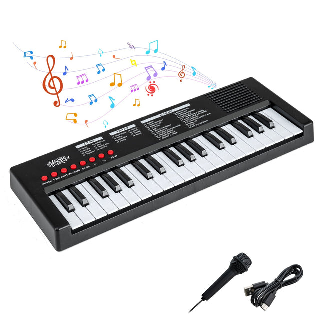 Piano clavier pour enfants, 37 touches, 8 rythmes et sons, noir