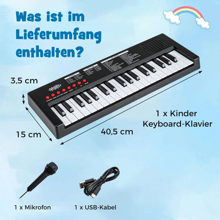 Kinder Keyboard Klavier, 37 Tasten, 8 Rhythmen & Klänge, Schwarz
