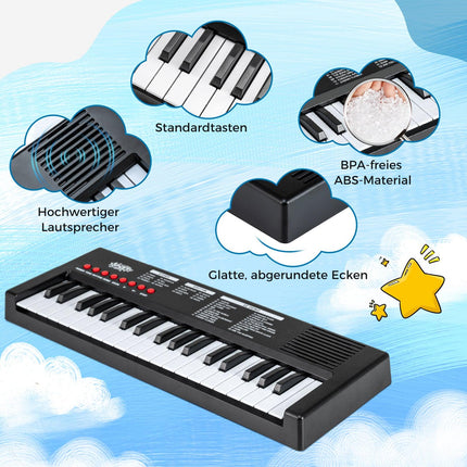 Kinder Keyboard Klavier, 37 Tasten, 8 Rhythmen & Klänge, Schwarz