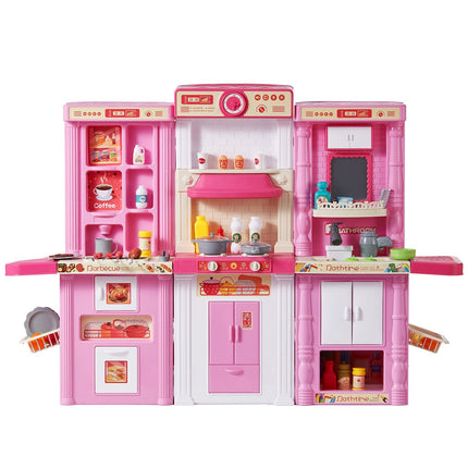 Kids Kitchen Playset 3-in-1, 74-Piece, Lights Sounds, Pink