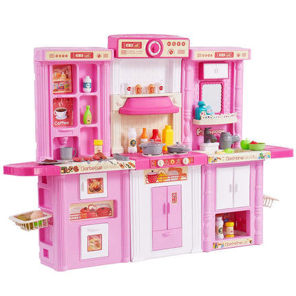 Kids Kitchen Playset 3-in-1, 74-Piece, Lights Sounds, Pink