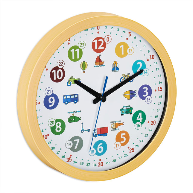 Horloge murale éducative pour enfants - Véhicules, format 12/24 h