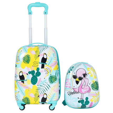 Ensemble de bagages pour enfants, motif flamant rose, valise et sac à dos, bleu