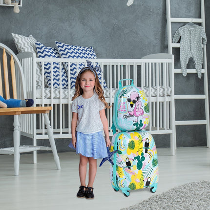 Ensemble de bagages pour enfants, motif flamant rose, valise et sac à dos, bleu