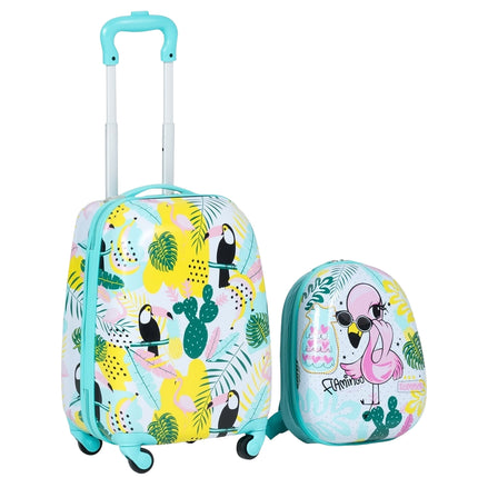 Ensemble de bagages pour enfants, motif flamant rose, valise et sac à dos, bleu