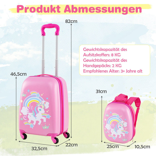 Ensemble de valises pour enfants avec roulettes multidirectionnelles, licorne rose