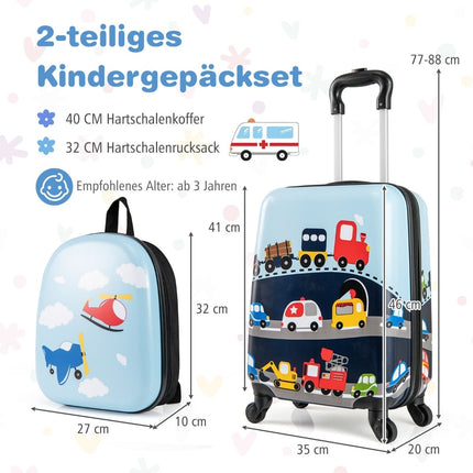 Ensemble de bagages pour enfants avec roulettes - Valise de 43 cm et sac à dos de 33 cm