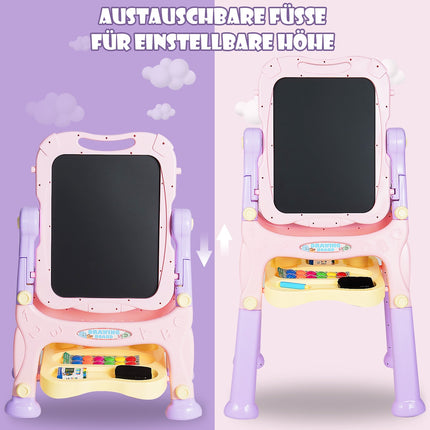 Chevalet magnétique pour enfants, tableau blanc/tableau noir double face, violet