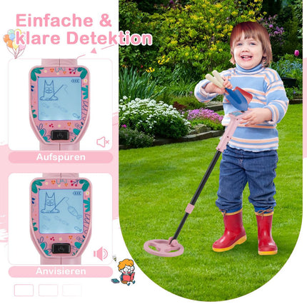 Détecteur de métaux pour enfants, réglable de 62 à 85 cm, écran LCD, rose