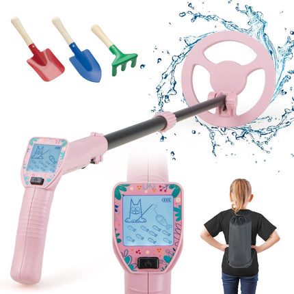 Détecteur de métaux pour enfants, réglable de 62 à 85 cm, écran LCD, rose