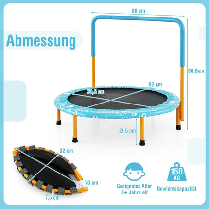 Kinder-Minitrampolin mit Griff, klappbar, 92 cm, 150 kg Tragkraft
