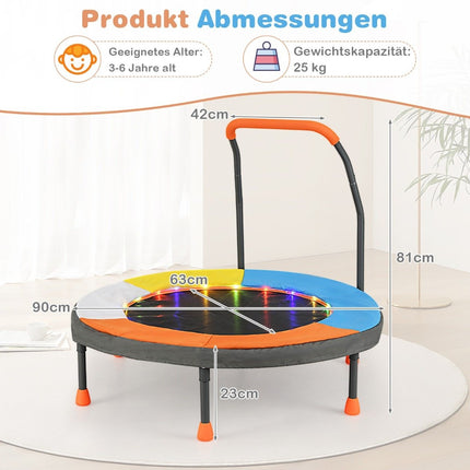 Kinder-Minitrampolin mit LED-Leuchten, Ø90 cm, klappbar