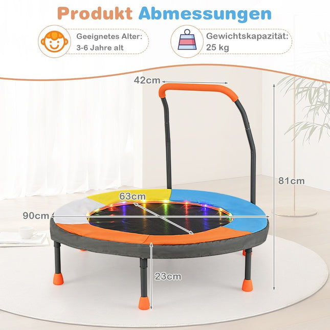 Kinder-Minitrampolin mit LED-Leuchten, Ø90 cm, klappbar