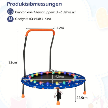 Kinder-Minitrampolin mit LED-Leuchten, abnehmbarer Griff