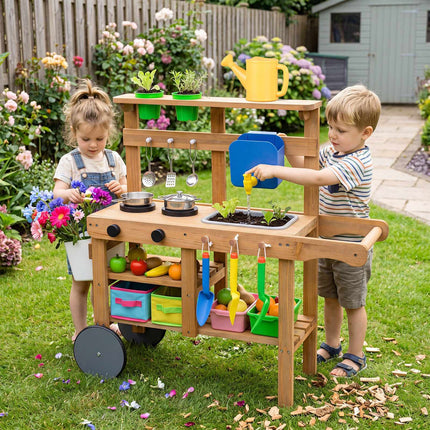 Matschküche für Kinder mit Wassertank, Spülbecken und 15 Zubehörteilen
