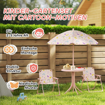 Ensemble de mobilier de jardin pour enfants avec parasol - Rose, pliable