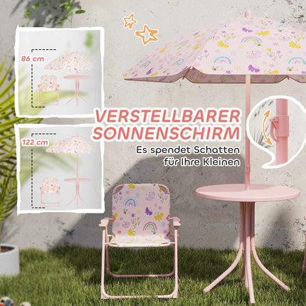 Ensemble de mobilier de jardin pour enfants avec parasol - Rose, pliable