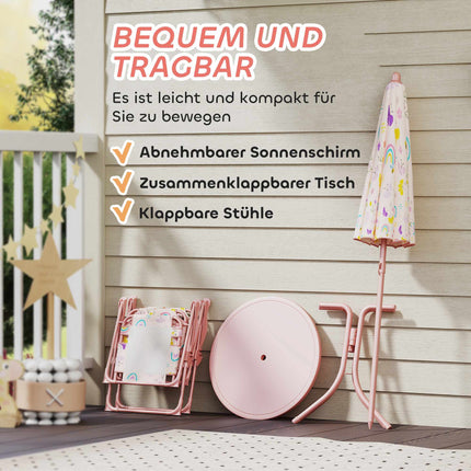 Ensemble de mobilier de jardin pour enfants avec parasol - Rose, pliable