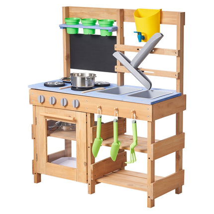 Kids Outdoor Mud Kitchen, Fir Wood, 4 Stoves, 2 Sinks